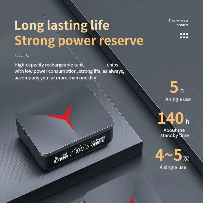 Ecouteurs Gaming M90 noirs avec Bluetooth 5.1, ANC, double mode, autonomie longue, commandes tactiles, et résistance à l'eau IPX4