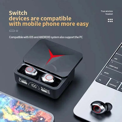 Ecouteurs Gaming M90 noirs Bluetooth V5.1 avec ANC, double mode, autonomie longue, commandes tactiles et résistance IPX4