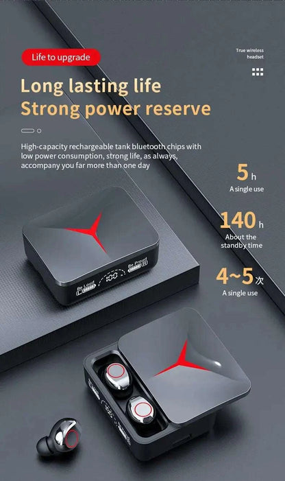 Ecouteurs Gaming M90 noirs avec Bluetooth 5.1, ANC, double mode, autonomie longue, commandes tactiles et résistance eau IPX4