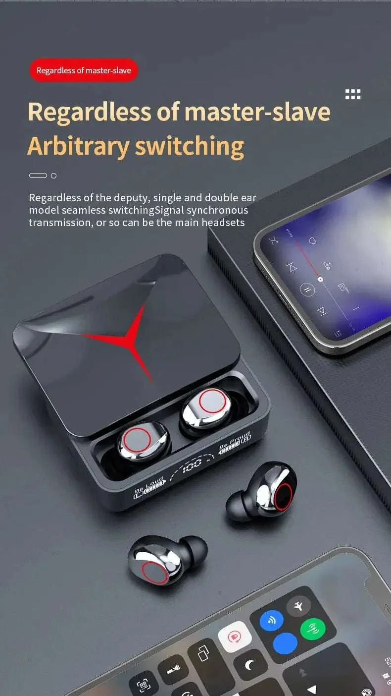 Ecouteurs Gaming M90 noirs avec Bluetooth V5.1, ANC, double mode, autonomie longue, commandes tactiles, IPX4 et double ENC.