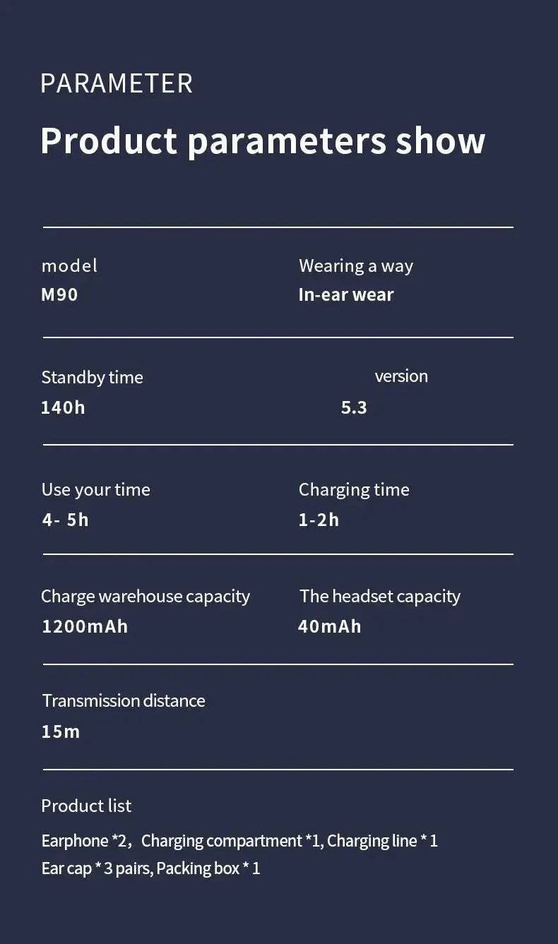 Ecouteurs Gaming M90 noirs avec Bluetooth 5.1, ANC, double mode, autonomie longue et commandes tactiles