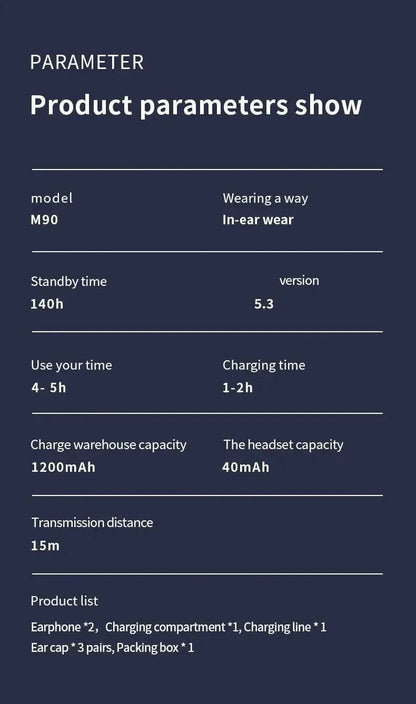 Ecouteurs Gaming M90 noirs avec Bluetooth 5.1, ANC, double mode, autonomie longue et commandes tactiles
