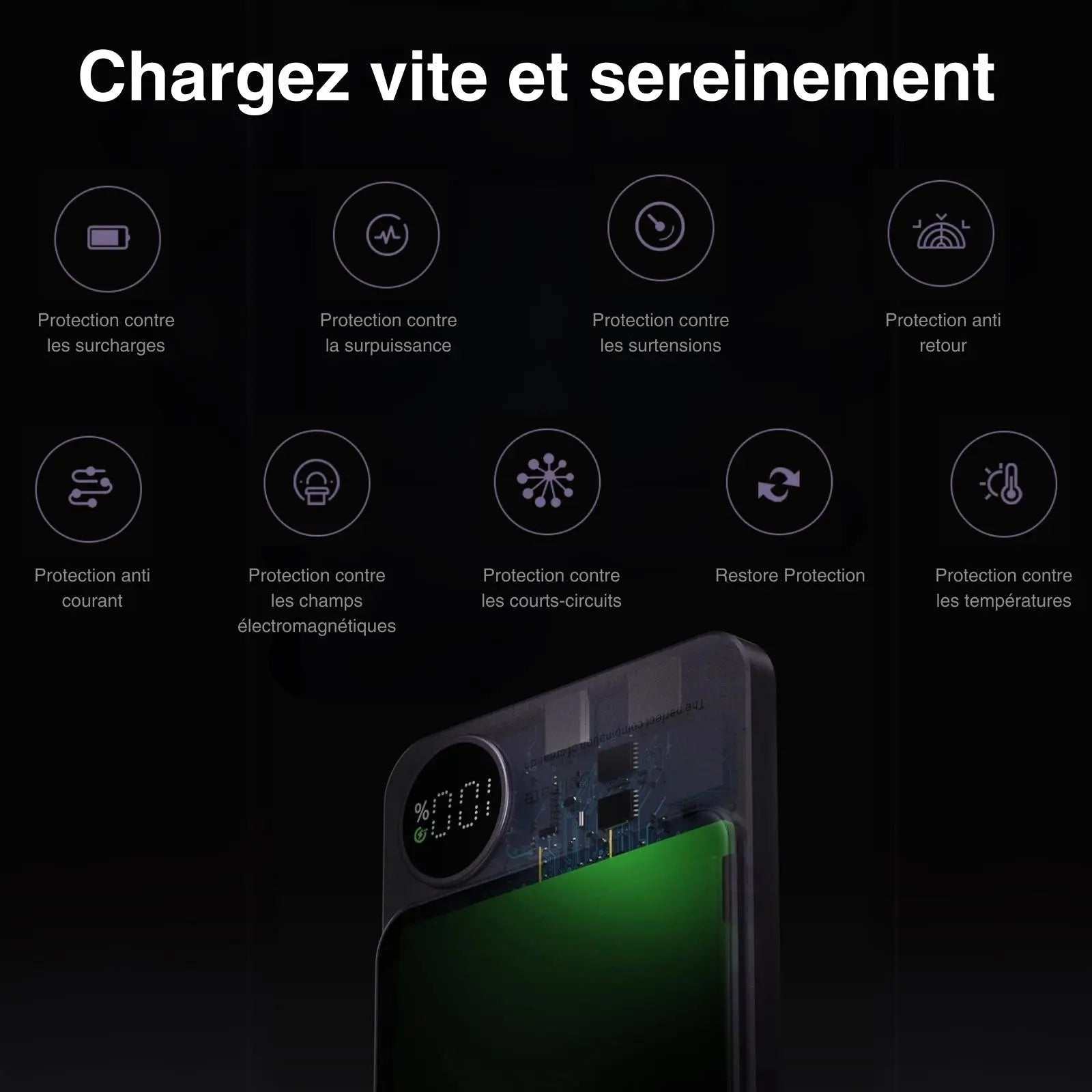 Magnetic Powerbank Doppler with LED display, 10000mAh and 20000mAh capacity, fast wireless and wired charging, smart safety features
