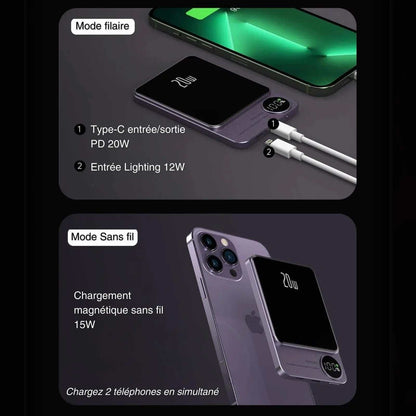 Magnetic Powerbank Doppler with high capacity, LED display, smart safety, and wireless charging features