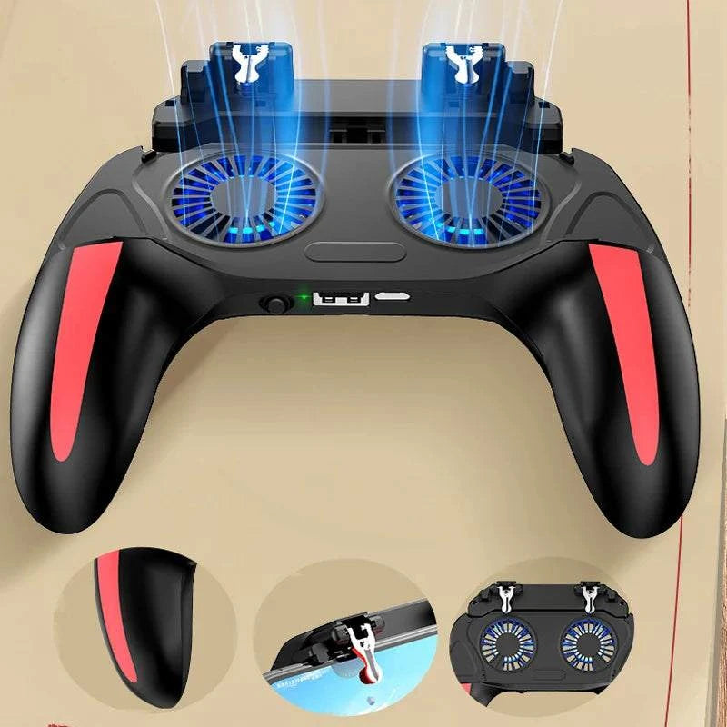 Manette H10 Gaming Handheld Grip avec ventilateurs doubles, batterie 5000mAh et déclencheurs pour smartphone Android.