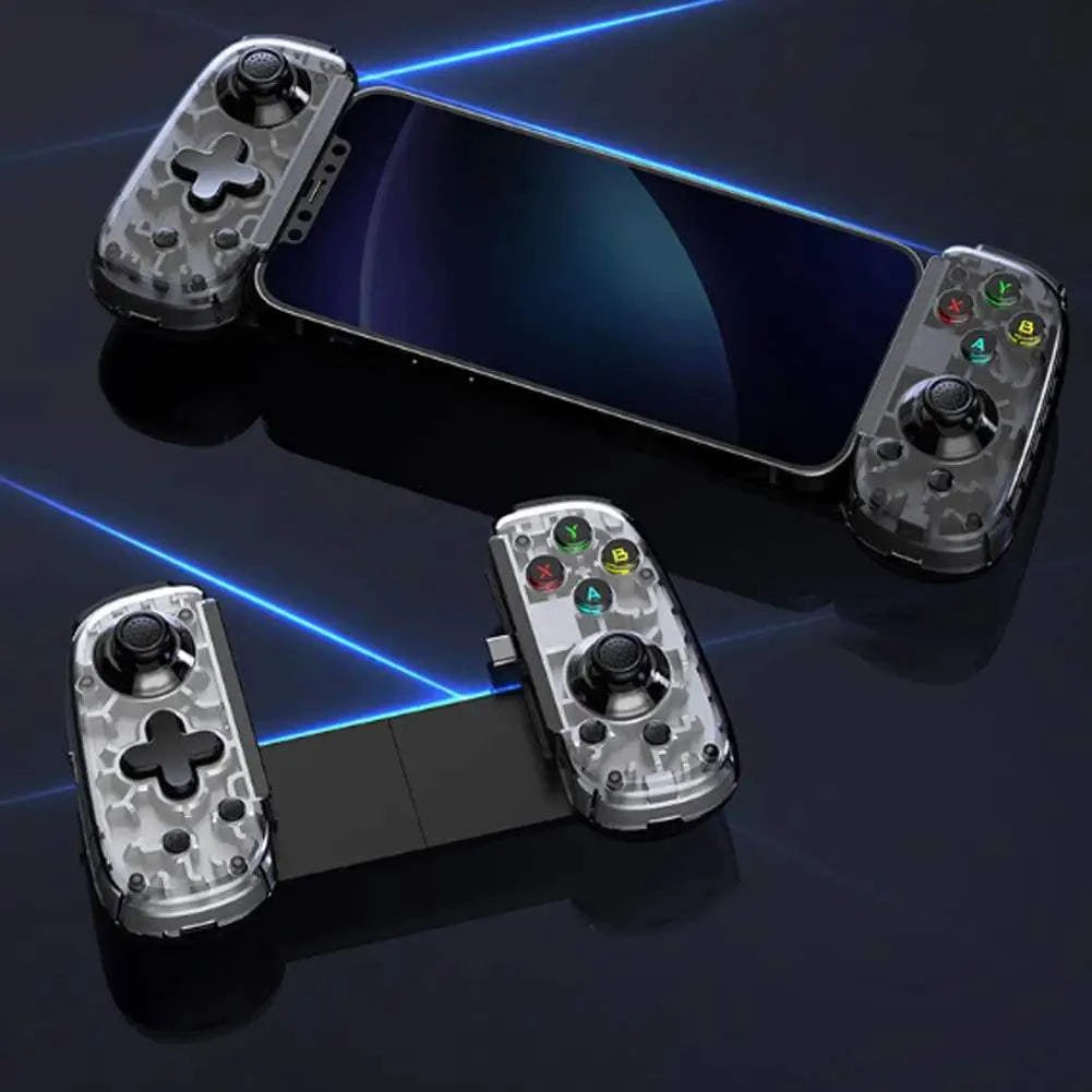 Manette de jeu D6Mini Stretchable noire pliable avec joystick Hall et vibration, compatible Android, iOS, Switch et PC, connectivité Type-C câblée et Bluetooth