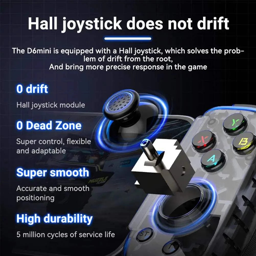 Manette de jeu D6Mini extensible noire avec joystick hall et port USB Type-C pliable